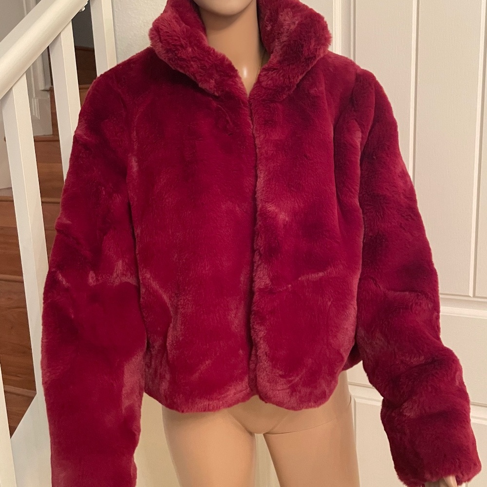 Faux Fur Burgundy Coat.